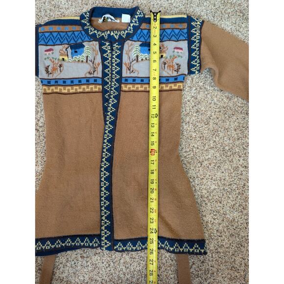 Vintage 1980s Knit Cardigan Sweater Sm Brown Open Front Wrap Belted Cottagecore - Picture 13 of 13